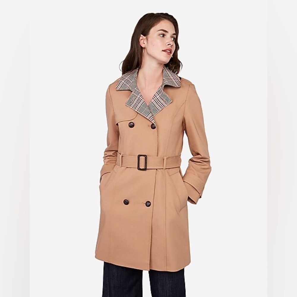 Express Classic Double Breasted Plaid Face Trench Coat size small